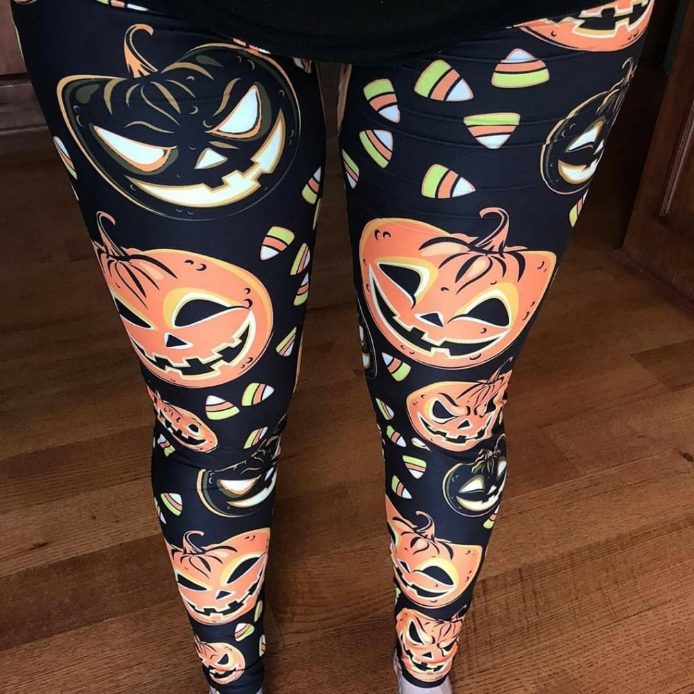 Candy Jacks Leggings - Candy Corn Halloween Goth Pumpkins Jack o Lantern
